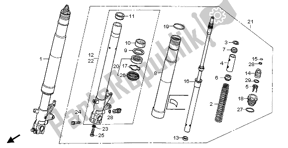 All parts for the Front Fork of the Honda RVF 750R 1995