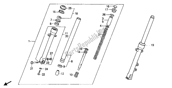 All parts for the Front Fork of the Honda NTV 650 1989