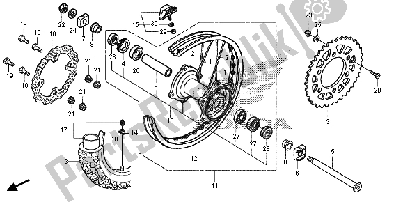 All parts for the Rear Wheel of the Honda CRF 250R 2015