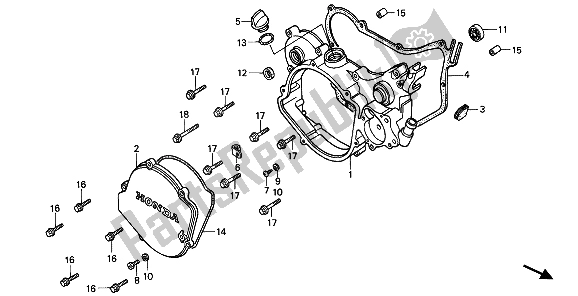 All parts for the Right Crankcase Cover of the Honda CR 125R 1987