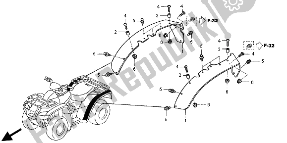 All parts for the Over Fender of the Honda TRX 680 FA Fourtrax Rincon 2012
