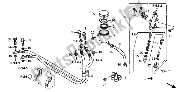 All parts for the Rear Brake Mastercylinder of the Honda XL 1000 VA 2008