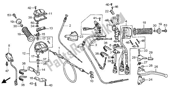 Todas as partes de Alavanca De Manivela E Interruptor E Cabo do Honda TRX 450 FE Fourtrax Foreman ES 2002