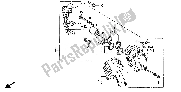 All parts for the Front Brake Caliper (l.) of the Honda CBF 600S 2008