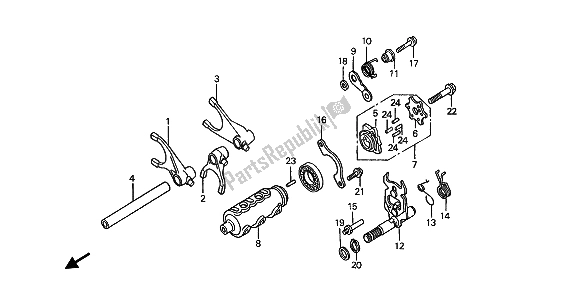 All parts for the Gearshift Drum of the Honda ST 1100A 1993