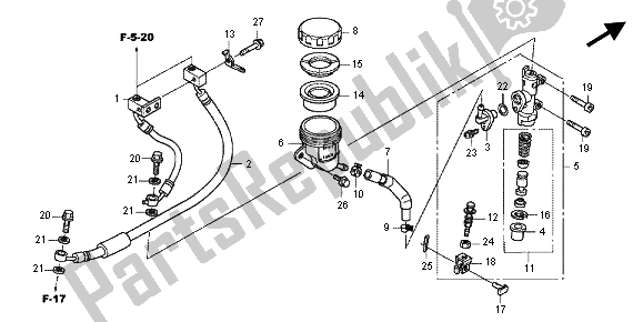 All parts for the Rear Brake Master Cylinder of the Honda CBF 1000 FT 2012