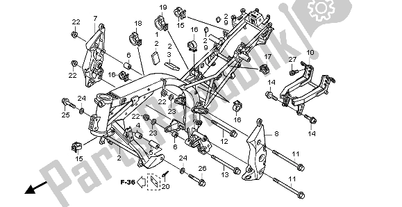 All parts for the Frame Body of the Honda CBF 1000S 2007