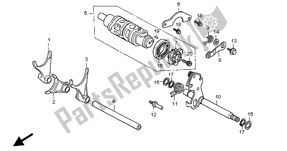 All parts for the Gearshift Drum of the Honda VFR 800A 2004