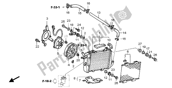 All parts for the Radiator (l.) of the Honda VTR 1000 SP 2006