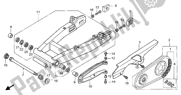 All parts for the Swingarm & Chain Case of the Honda CB 1300F 2003