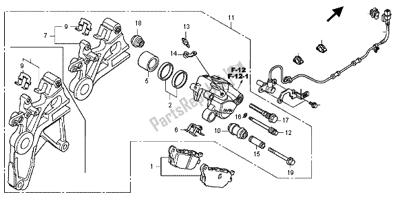 All parts for the Rear Brake Caliper of the Honda NC 700X 2013