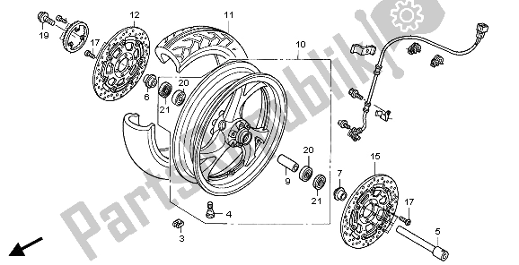 All parts for the Front Wheel of the Honda ST 1300 2007