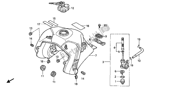 All parts for the Fuel Tank of the Honda NX 650 1989