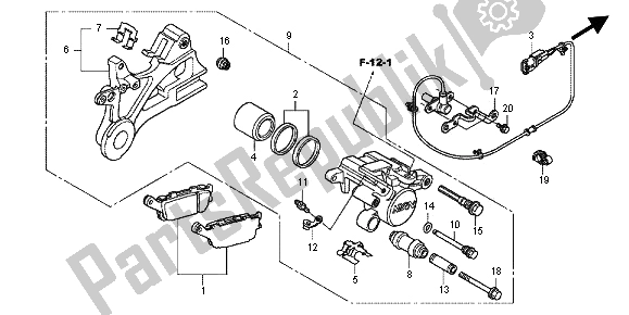 All parts for the Rear Brake Caliper of the Honda CBR 600 FA 2012