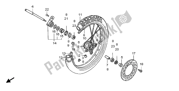 All parts for the Front Wheel of the Honda NX 650 1995