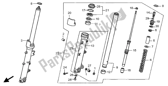 All parts for the Front Fork of the Honda VFR 800A 2002