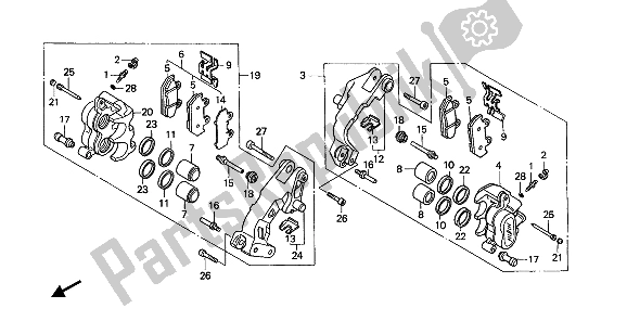 All parts for the Front Brake Caliper of the Honda GL 1500 1989