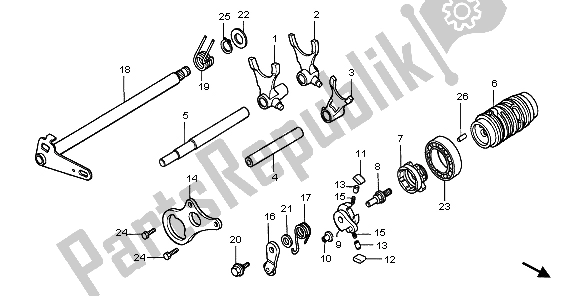 All parts for the Gearshift Drum of the Honda CR 80 RB LW 1998