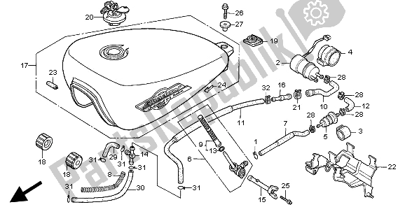 All parts for the Fuel Tank of the Honda VT 600C 1997