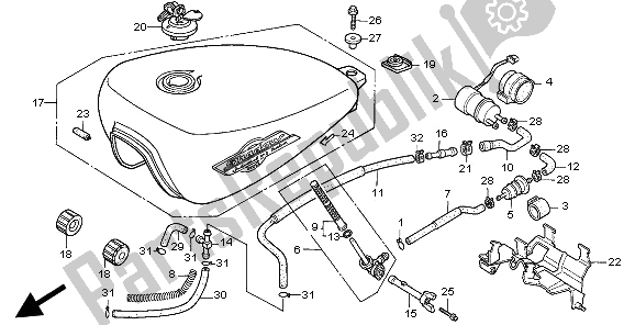 All parts for the Fuel Tank of the Honda VT 600C 1997