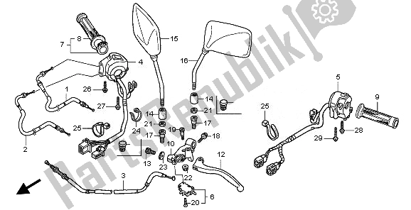 All parts for the Handle Lever & Switch & Cable of the Honda CBF 600 NA 2008