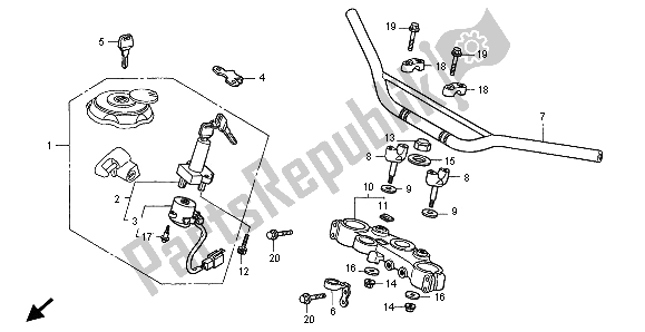 All parts for the Handle Pipe & Top Bridge of the Honda XLR 125R 1999