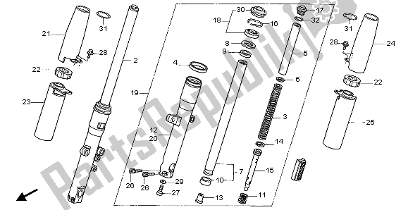 All parts for the Front Fork of the Honda VTX 1300S 2007