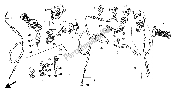 Todas las partes para Manejar Palanca E Interruptor Y Cable de Honda CR 250R 1993