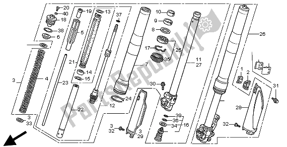 Alle onderdelen voor de Voorvork van de Honda CR 125R 2003