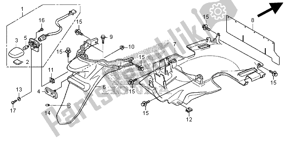 Alle onderdelen voor de Achterspatbord van de Honda SH 300 RA 2013