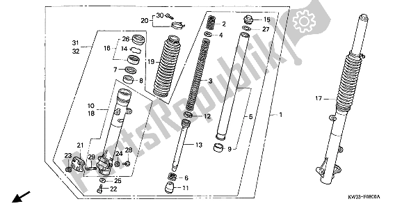 All parts for the Front Fork of the Honda NX 250 1993