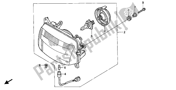 All parts for the Headlight (uk) of the Honda NX 650 1993