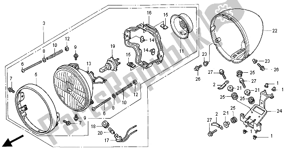 All parts for the Headlight (uk) of the Honda VT 750C 2000