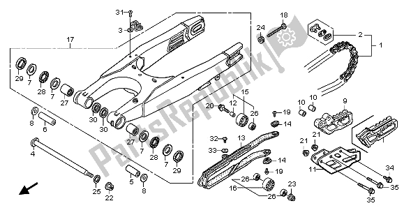 All parts for the Swingarm of the Honda CRF 250R 2004