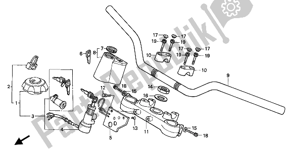 All parts for the Handle Pipe & Top Bridge of the Honda NX 250 1991
