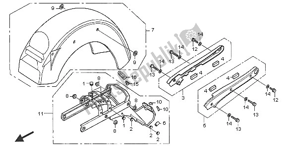 All parts for the Rear Fender & Grab Rail of the Honda VT 750C 2005