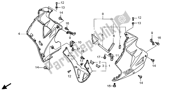 All parts for the Lower Cowl of the Honda VFR 800 FI 1999