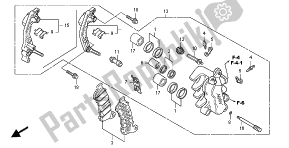 All parts for the Front Brake Caliper of the Honda SH 300 AR 2008