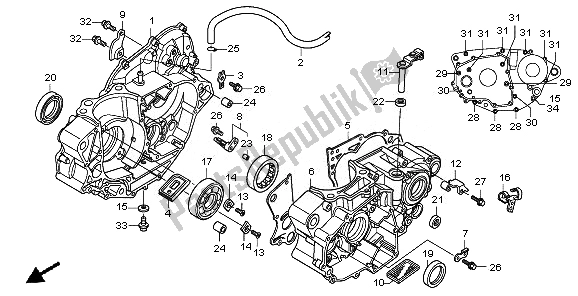 All parts for the Crankcase of the Honda CRF 250R 2010