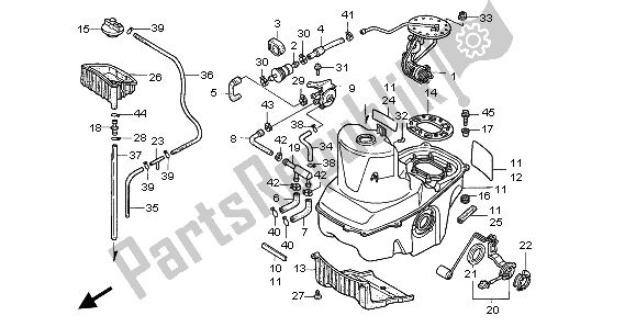 All parts for the Fuel Tank of the Honda ST 1100A 1996