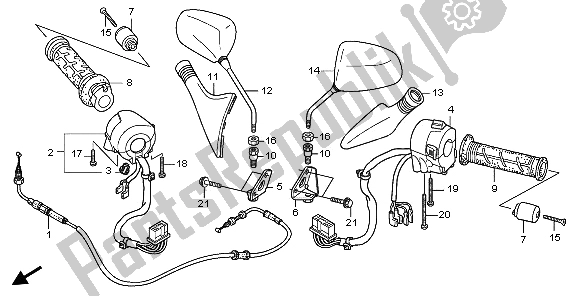 All parts for the Switch & Cable & Mirror of the Honda FES 125A 2009