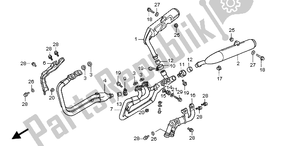 All parts for the Exhaust Muffler of the Honda ST 1100A 1996