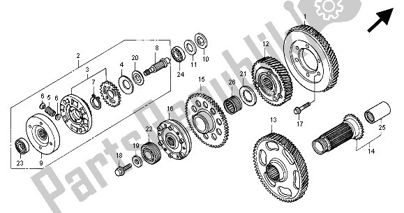 All parts for the Primary Drive Gear of the Honda GL 1500 SE 2000