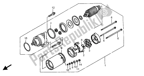 All parts for the Starting Motor of the Honda GL 1500C 2002