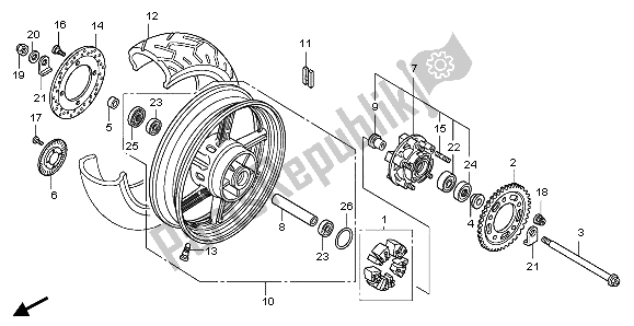 All parts for the Rear Wheel of the Honda CBF 1000S 2007