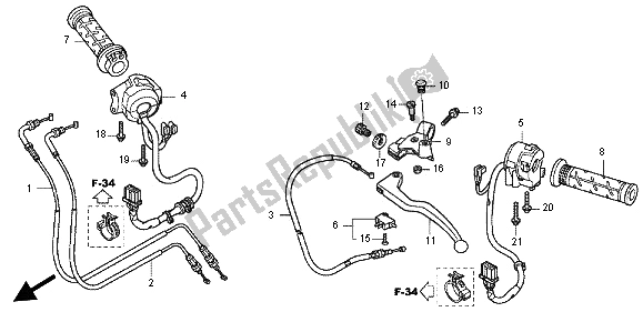 Alle onderdelen voor de Handvat Hendel & Schakelaar & Kabel van de Honda CBR 600F 2012