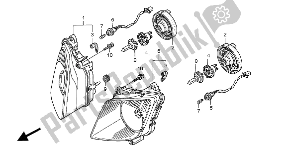 All parts for the Headlight (uk) of the Honda VTR 1000 SP 2000