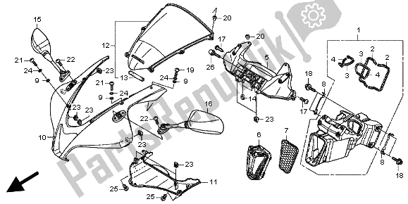 Alle onderdelen voor de Bovenste Kap van de Honda CBR 600 RA 2012