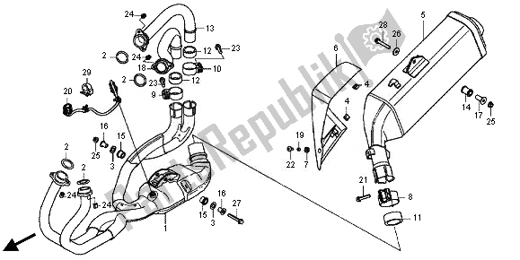 All parts for the Exhaust Muffler of the Honda VFR 800X 2011