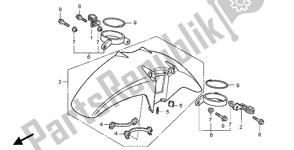 Alle onderdelen voor de Voorspatbord van de Honda CB 1000F 1995